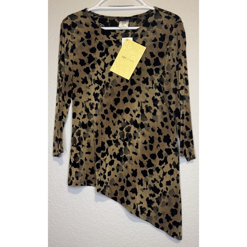 NWT-Citikole QVC Style Animal Print Tunic Top Asymmetrical Hem Long Sleeve Small